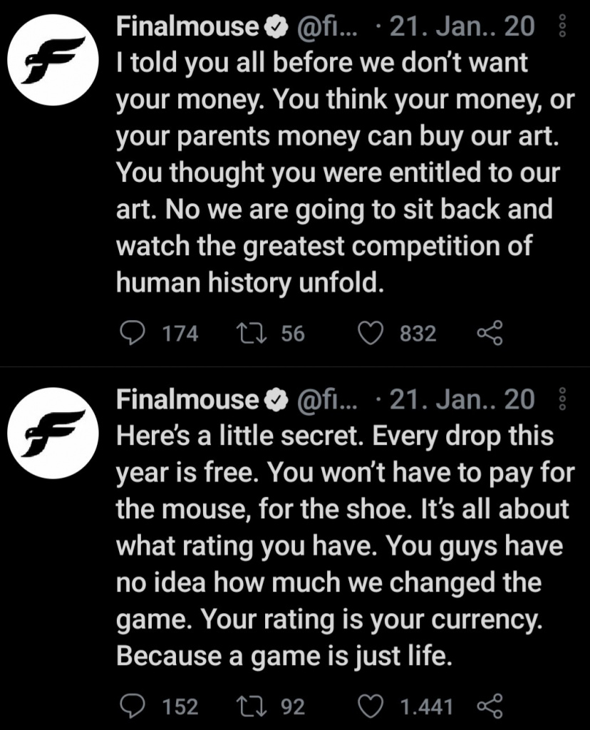 Finalmouse legendäre Mäuse zielen auf Götter Tweet