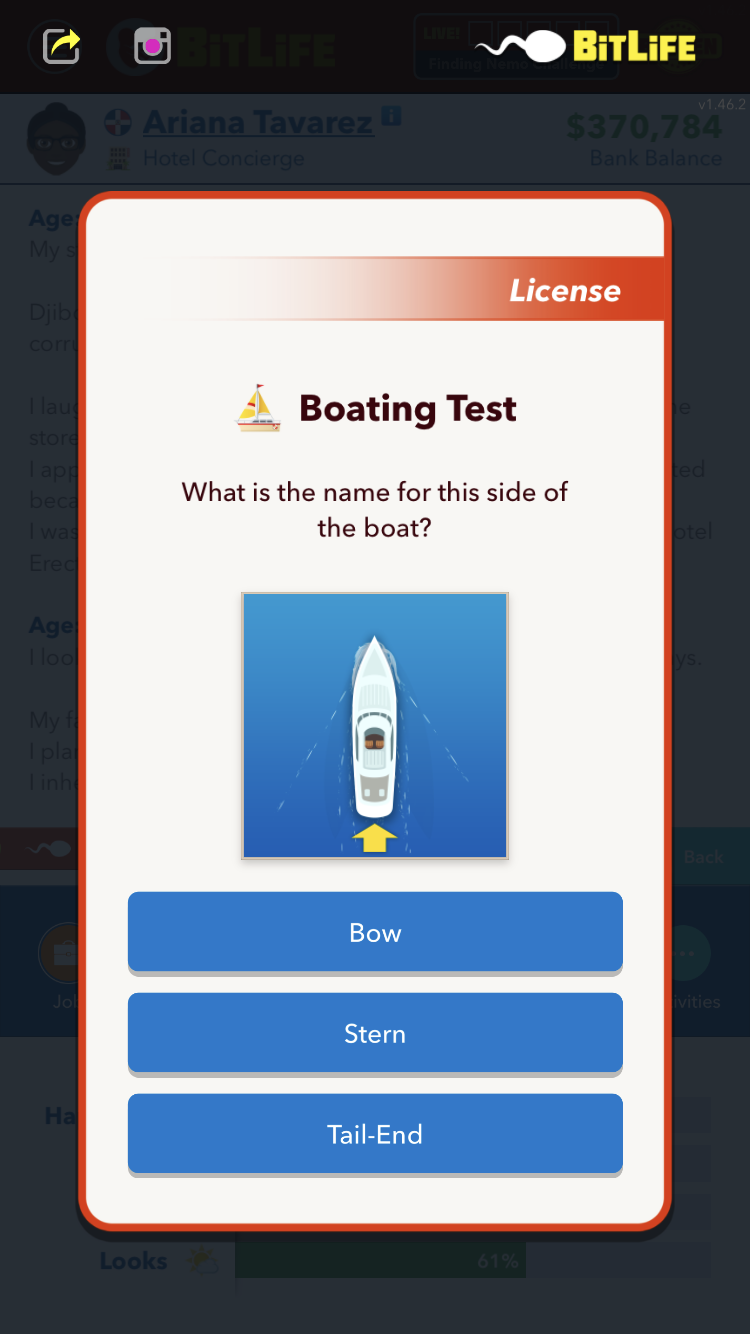 So erhalten Sie eine Bootslizenz in BitLife - Prüfungsfrage 7