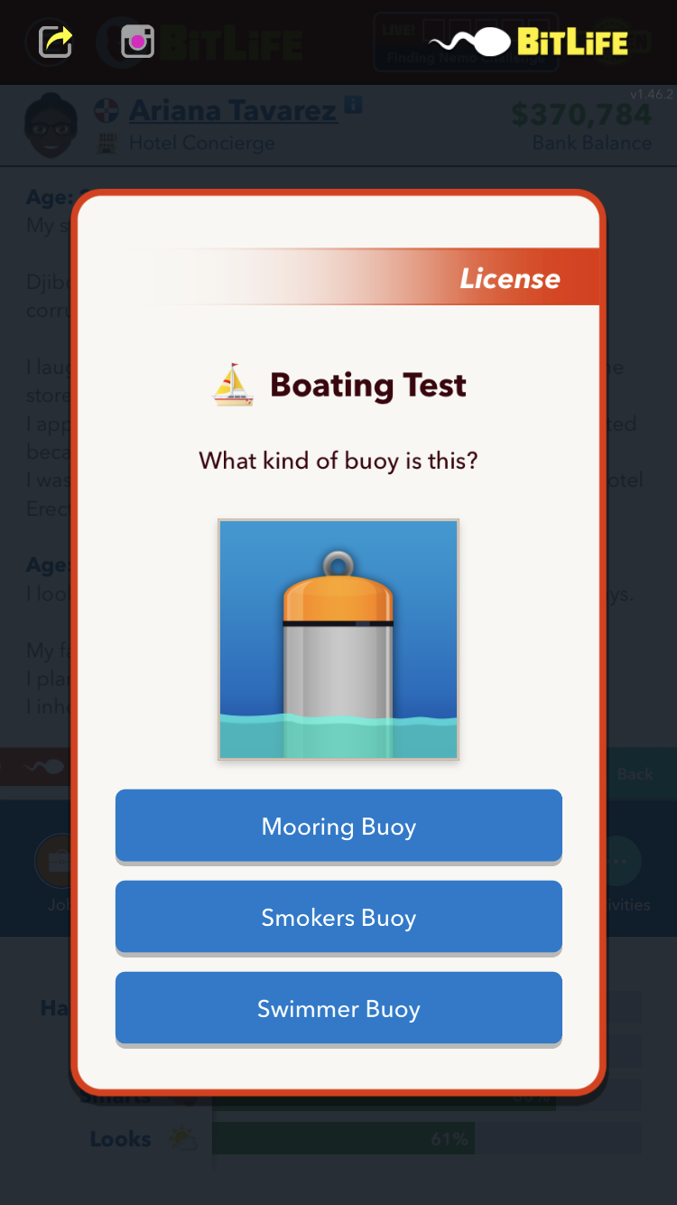 So erhalten Sie eine Bootslizenz in BitLife - Prüfungsfrage 8