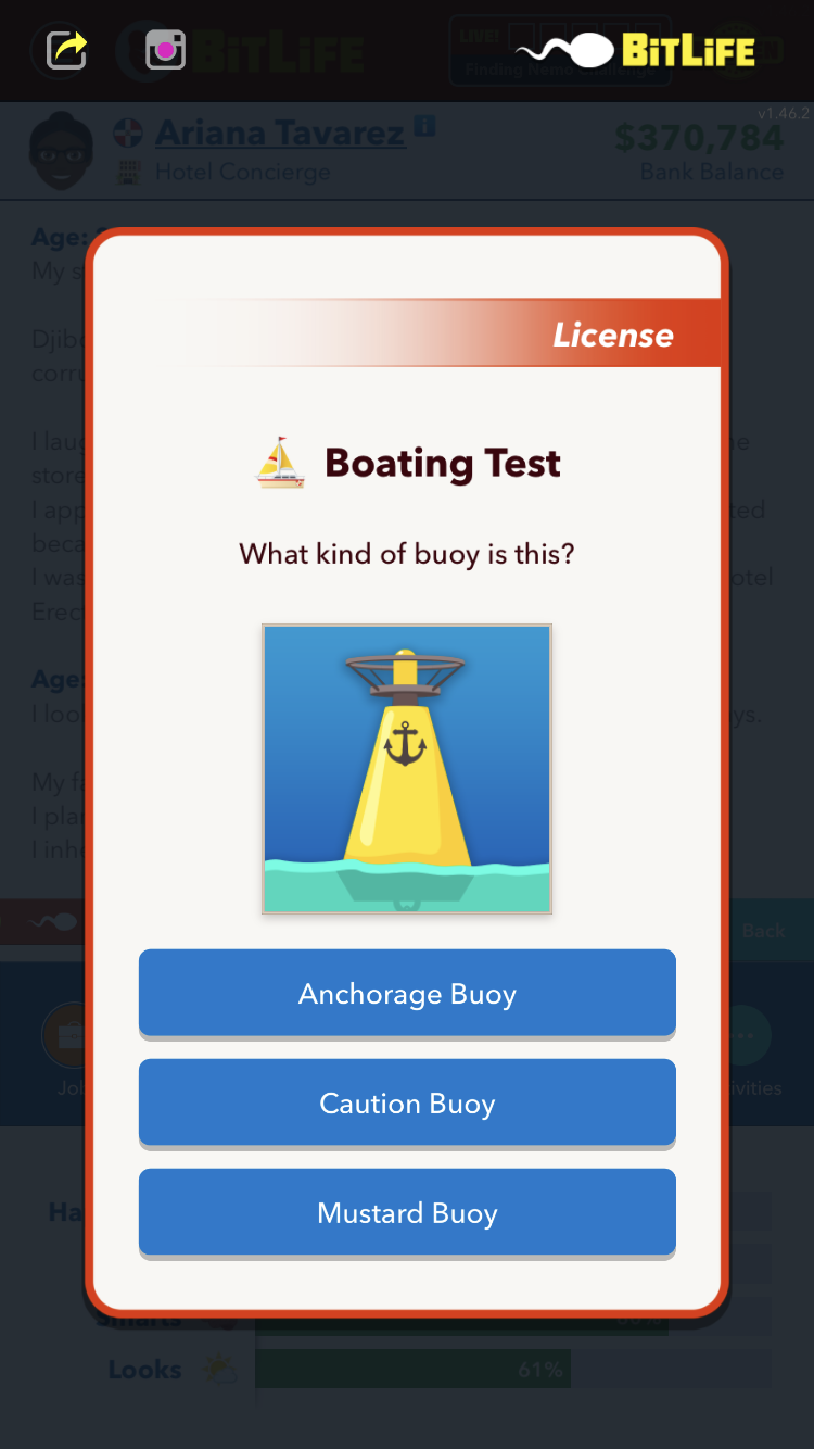 So erhalten Sie eine Bootslizenz in BitLife - Prüfungsfrage 9