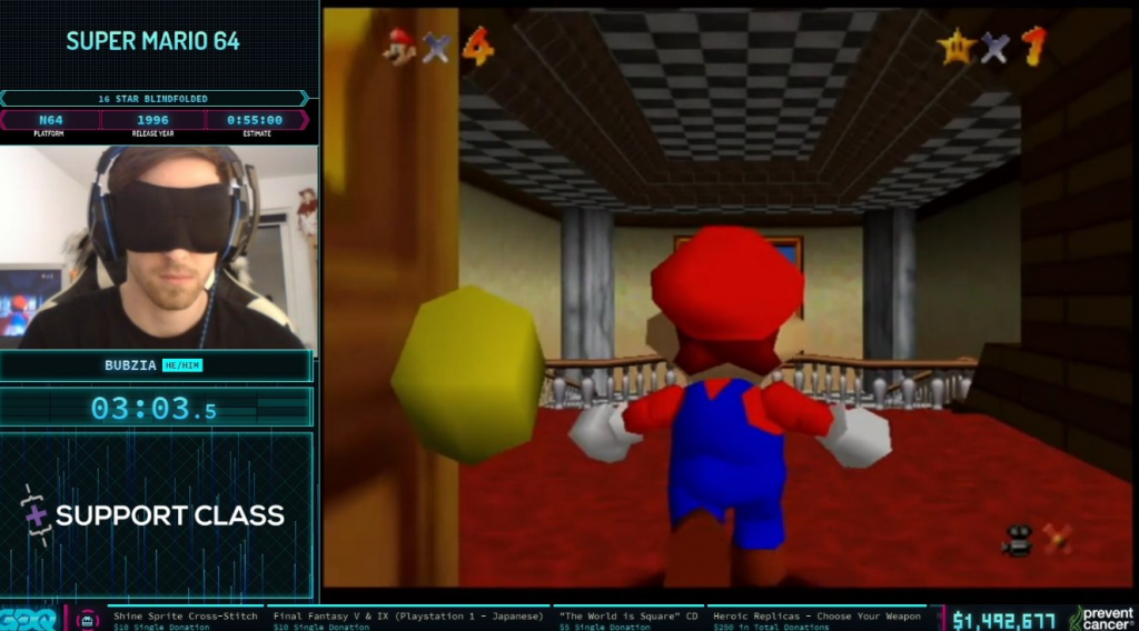 Watch an insane blindfolded speedrun of Super Mario 64 at AGDQ