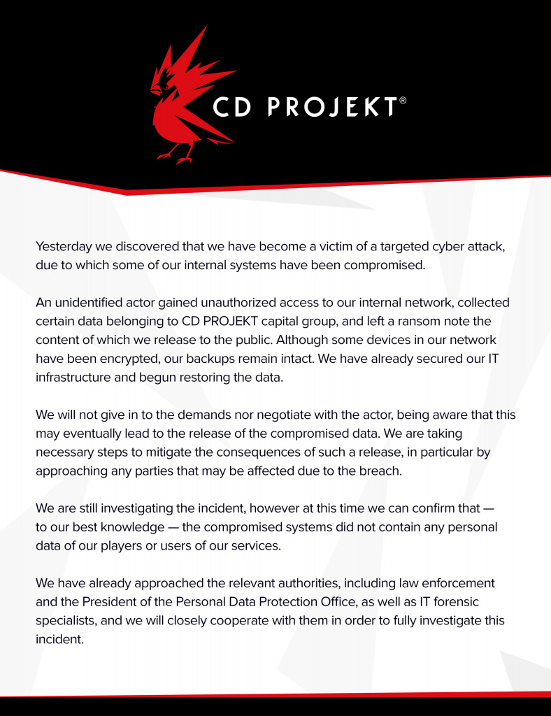 CD Projekt Red CDPR Cyberangriff Hacker Lösegeldschein