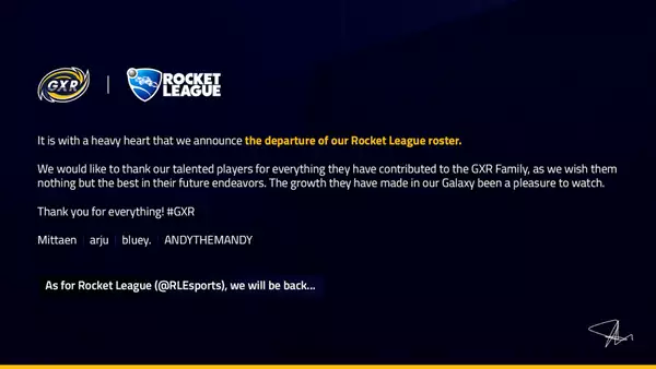 Galaxy Racer Roster Cut abgereiste Teile Wege RLCS x Rocket League