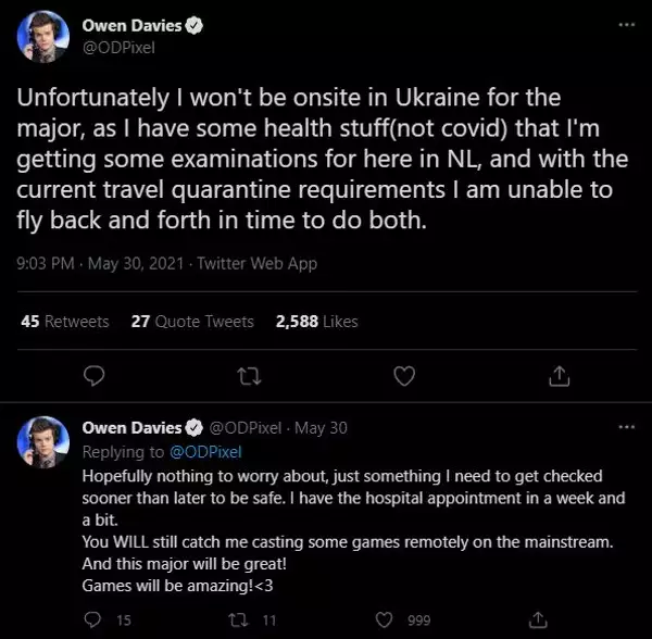 ODPixel Gesundheitsupdate Dota 2 Caster Owen Davies