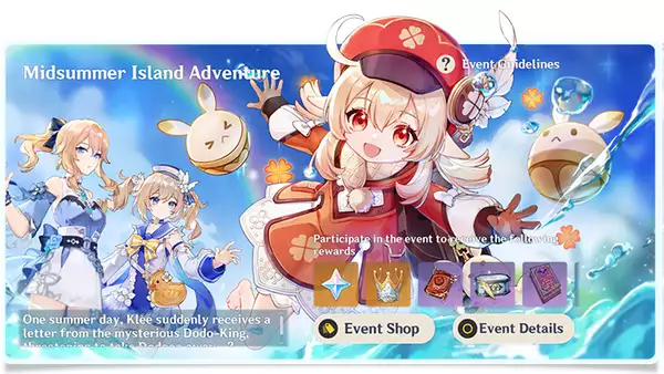 Genshin Midsummer Island Rewards Herausforderungen Details Event Akt 1 2 3 4