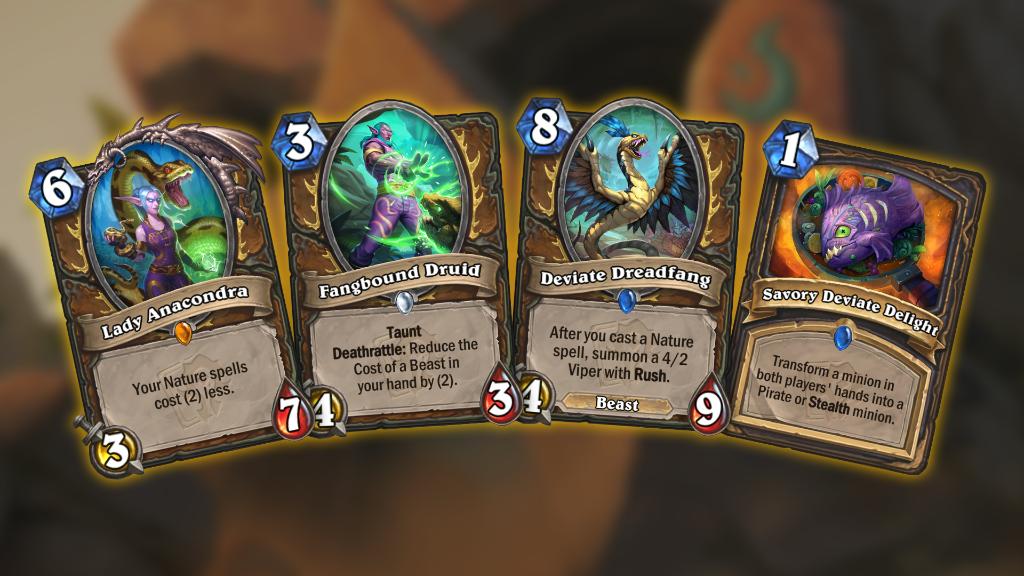 Hearthstone Wailing Caverns Druid cards Reißzahngebundener Druide, Abweichender Schreckenszahn und Schurkes wohlschmeckende Abweichende Freude