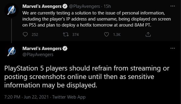 Twitter-Beitrag Marvel Avengers Bug