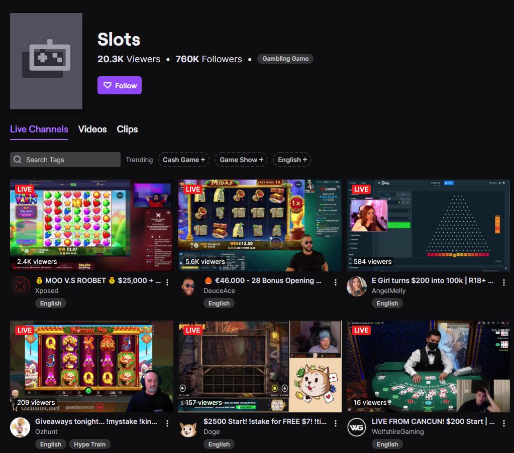 Slots und Poker auf Twitch