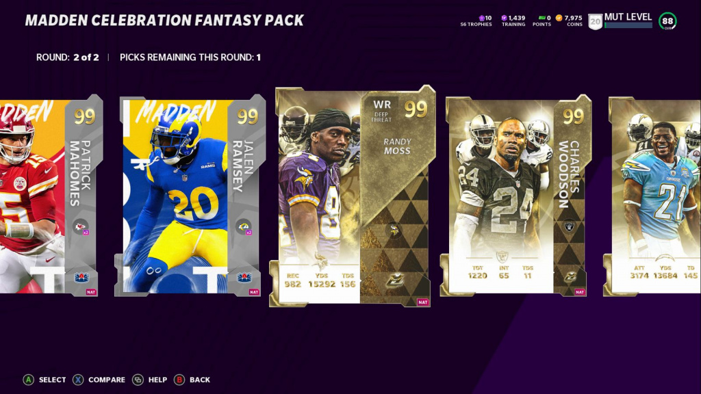 Madden Celebration Fantasy Pack-Spielerauswahlbildschirm