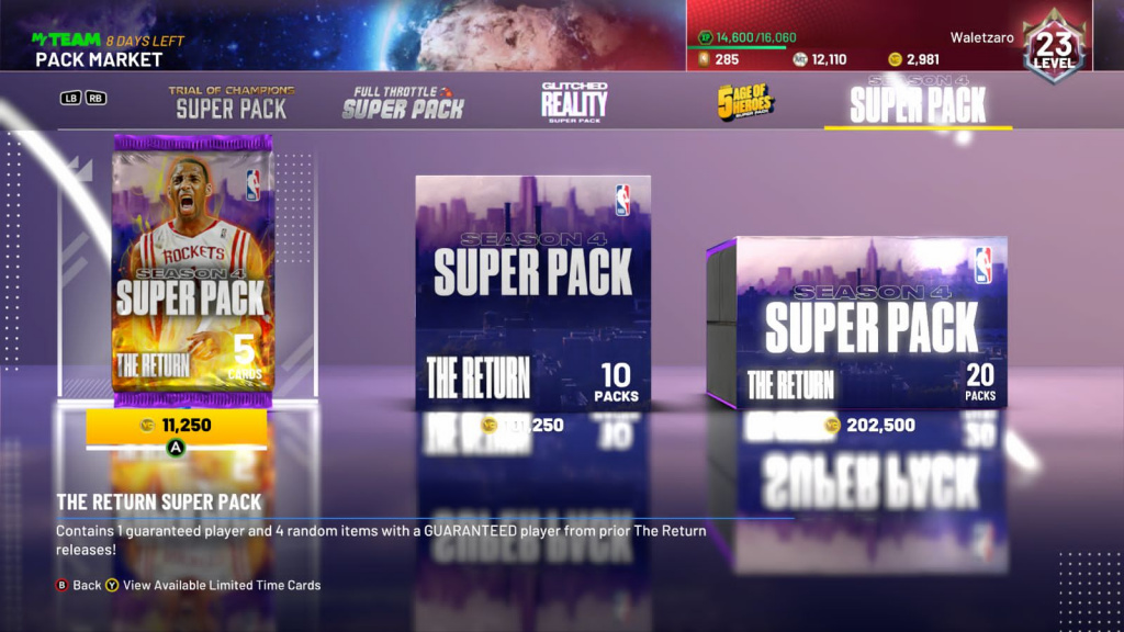 NBA 2K21 The Return Super Pack Market