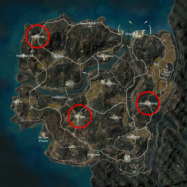 PUBG Taego Map beste Landeplätze