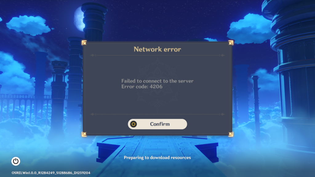 Genshin Impact 4206 Fehlercode