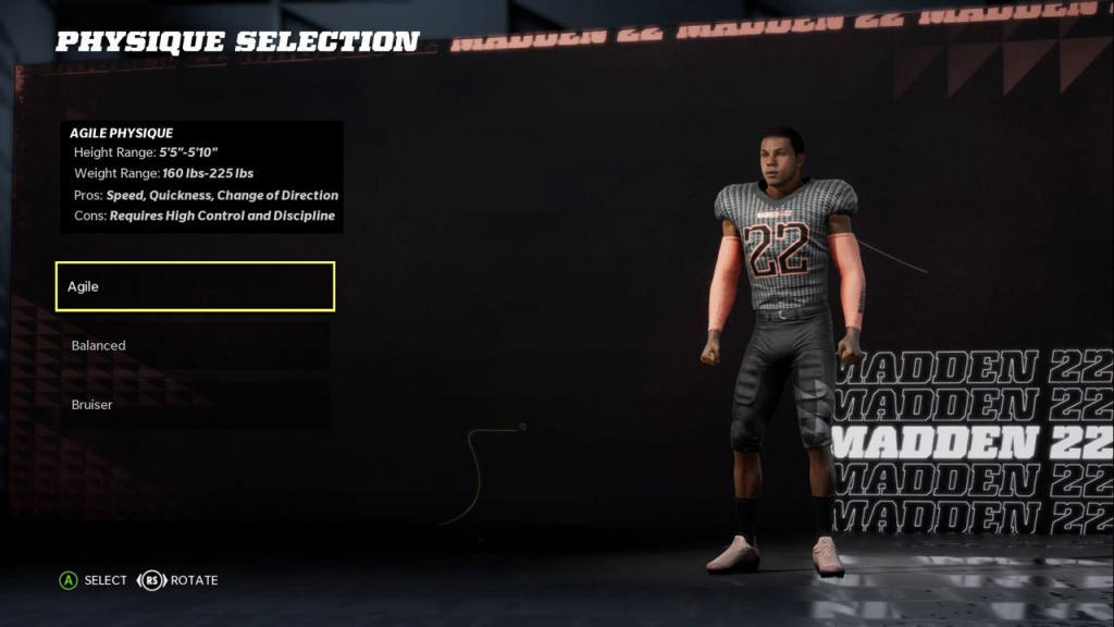 Madden 22 Physique-Auswahlbildschirm