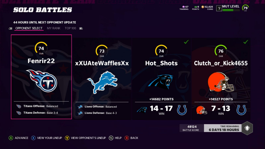 Madden 22 Solo Battles Gegnerauswahl