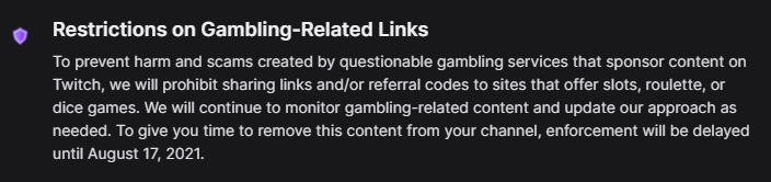 twitch schränkt die Ersteller von Glücksspiellinks und Codes ein