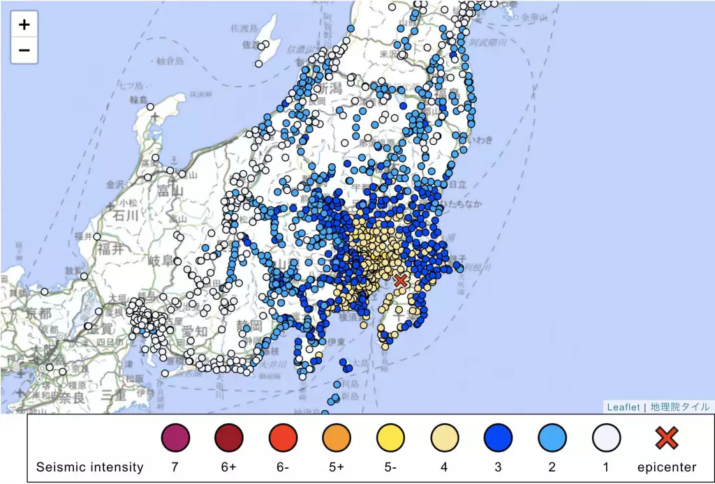 Seismologen zeigen die Intensität des 5,9-Mw-Erdbebens, das am 7. Oktober den Strom von CDawgVA erschütterte.  (Bild: Japan Meteorological Agency)