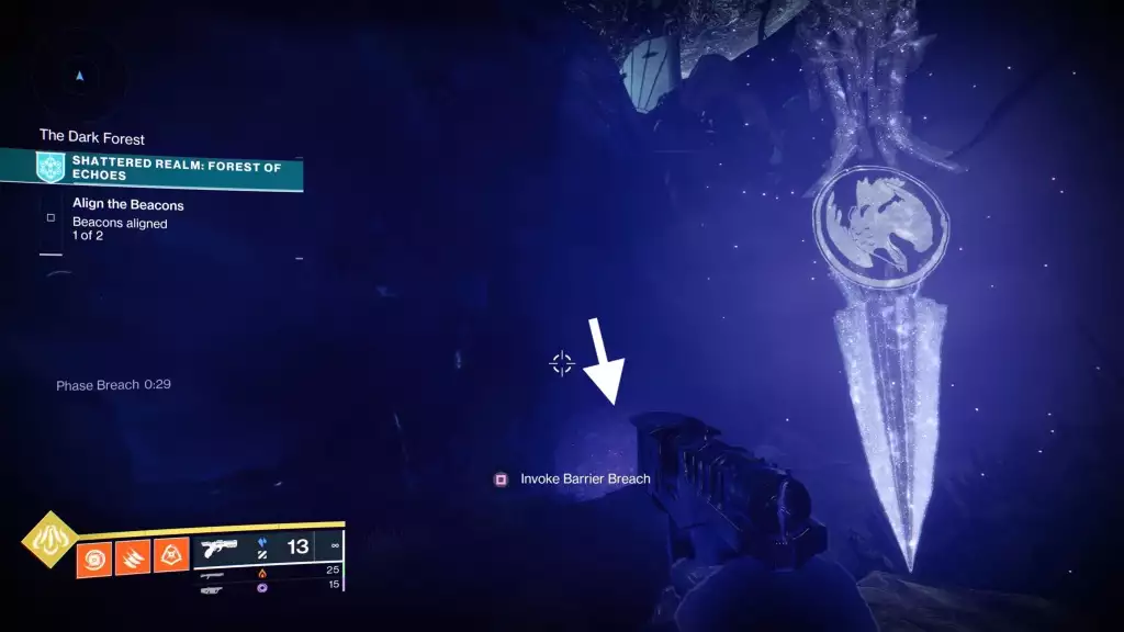 Rufen Sie den Barrier Breach im ersten Bereich nach dem Respawn auf.  (Bild: Bungie)