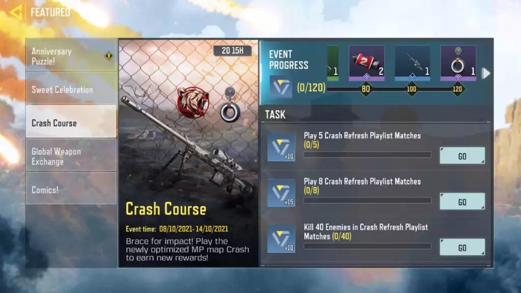 Liste der COD Mobile Crash Course Event-Missionen.  (Bild: Activision)