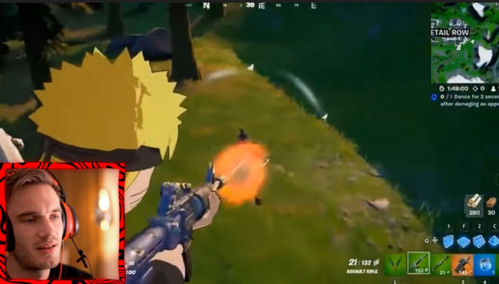 pewdiepie unglückliche reaktion fortnite naruto shippuden kollabieren crossover