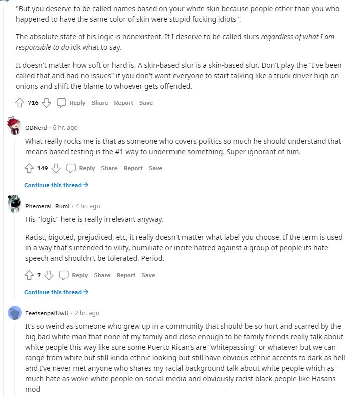 Reddit-Benutzer scheinen mit Hasans Einstellung nicht einverstanden zu sein 