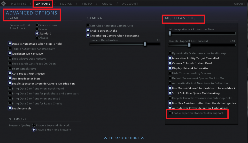 So aktivieren Sie die experimentelle Dota-Controller-Unterstützung im Dota 2-Spielclient.