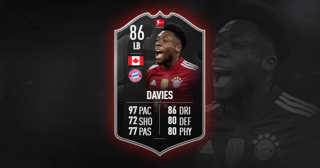 Alphonso Davies FIFA 22 Potm card stats