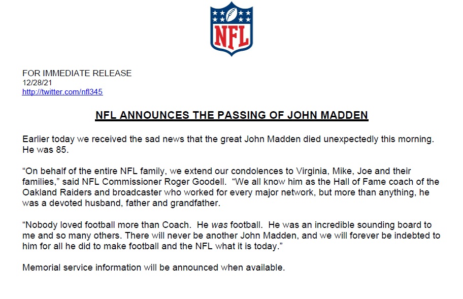 John Madden stirbt an Todesursache NFL Football Madden Games