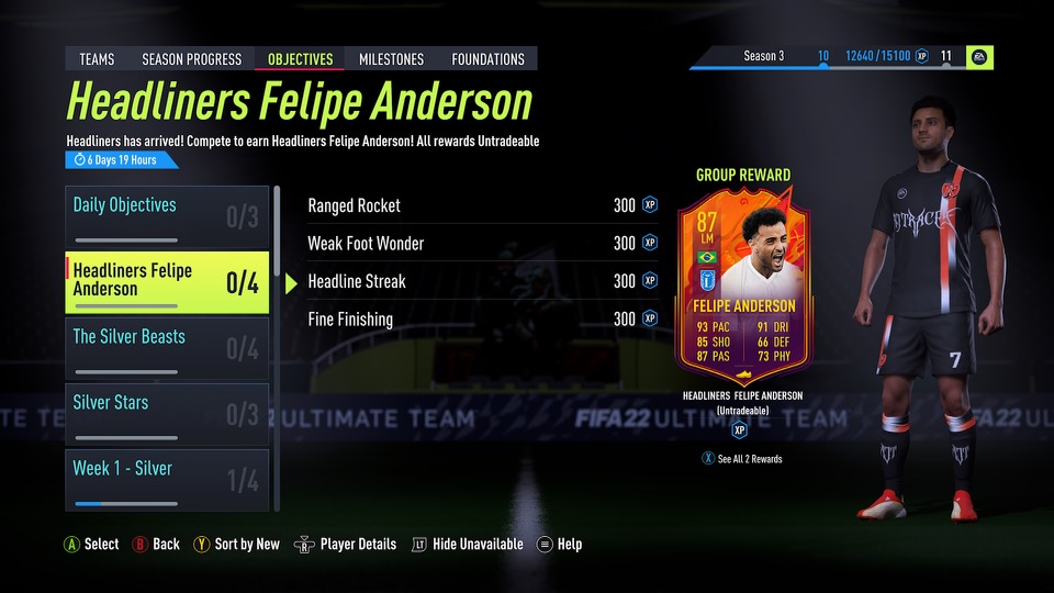 FIFA 22 Felipe Anderson Headliners Objectives-Herausforderungsliste