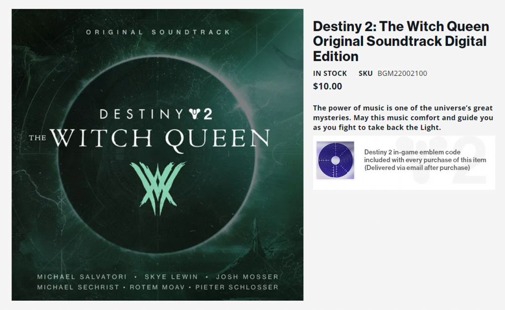 Destiny 2: The Witch Queen Original Soundtrack Digital Edition kostet 10 US-Dollar