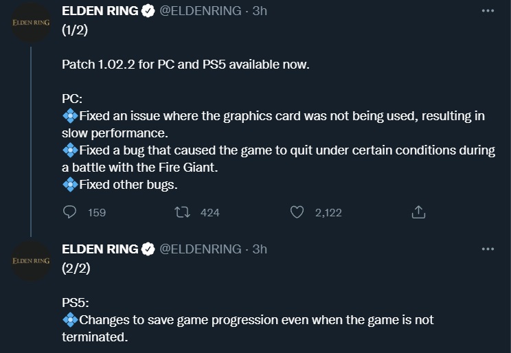 Elden Ring 2. März 2022 Update Patchnotes 1.02.2 PS5 Save Game PC-Fehlerbehebungen Leistung