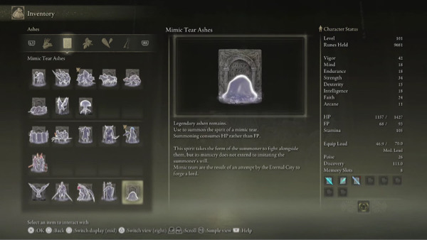 Elden Ring Guide Mimic Tear Spirit Ashes Summon Inventory