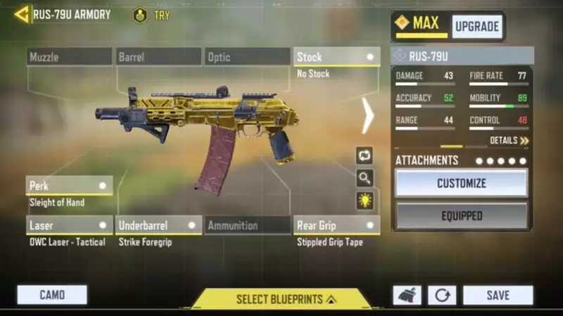 Call of Duty Mobile Season 4: Wild Dogs bestes SMG RUS-79U, bestes SMG der Stufe A.