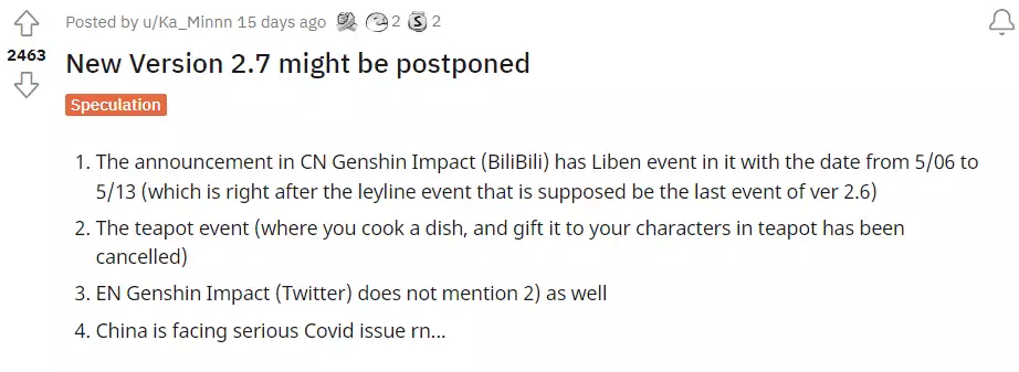 Spekulationen über die Verzögerung des Genshin Impact 2.7-Updates.