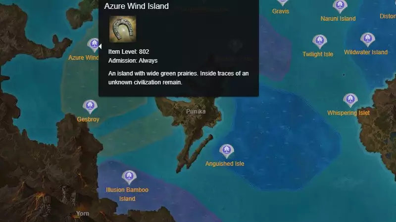 Ort des Emote-Pfeifens des verlorenen Schatzes Azure Wind Island auf der Karte