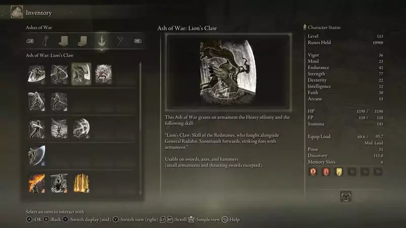 Guts Berserk Build in Elden Ring Ash of War Lions Claw erste Fähigkeit, die Sie brauchen