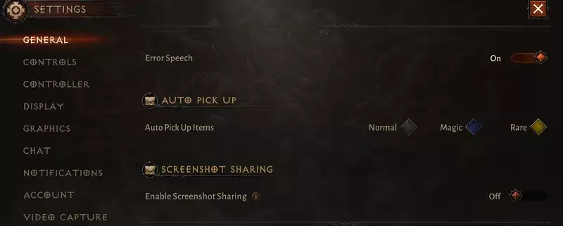 Diablo Immortal Auto Pick-up Feature Items Beute Raritäten Common Magic Rare How to enable Anleitungseinstellungen deaktivieren