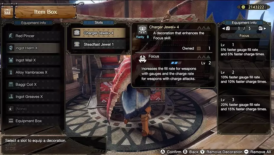 Red Pincer Great Sword Build Armor Set Dekorationen