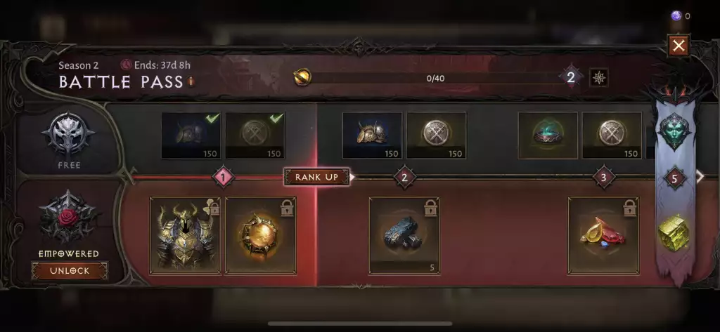 Diablo Immortal Season 2 Battle Pass kostenlose kostenpflichtige Inhaltsbelohnungen