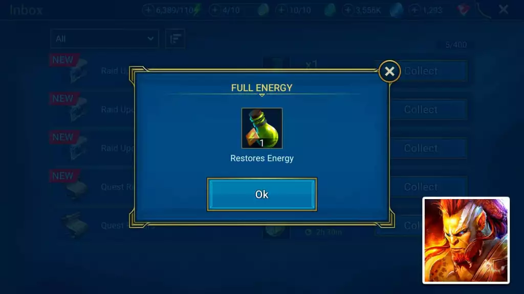 Energieregenerationsrate in Raid Shadow Legends.