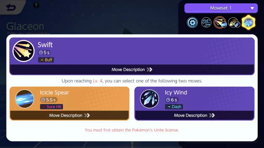 pokemon unite glaceon moveset level 4 bewegt eiszapfen speer eisiger wind