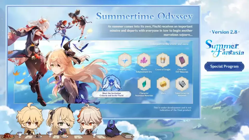 Genshin Impact News 2.8 Update Summer Fantasia Sommerzeit Odyssee Event Fischl Kazuha Mona Xinyan