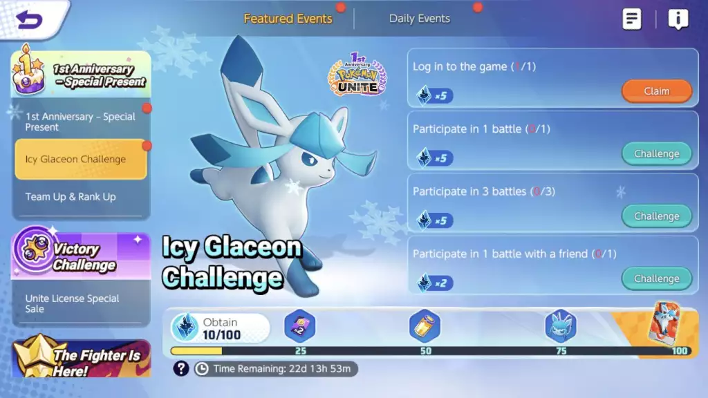 Pokémon Unite Glaceon So entsperren Sie die Unite-Lizenz Eisige Glaceon-Herausforderung