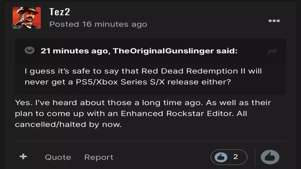 Red Dead Redemption 2 RDR2 PS5 Xbox Series X/S Next-Gen-Version stornierte Gerüchte Rockstar-Spiele-Upgrade