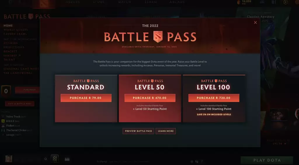 Dota 2 Battle Pass 2022 Preispakete