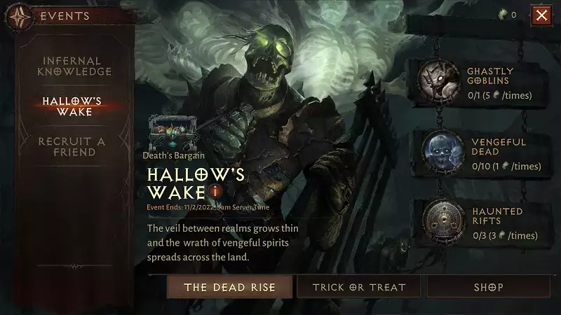 Diablo Immortal Hallow's Wake Halloween-Event Veröffentlichung Startdatum Endzeit Belohnungen Kosmetik ewige Kugeln