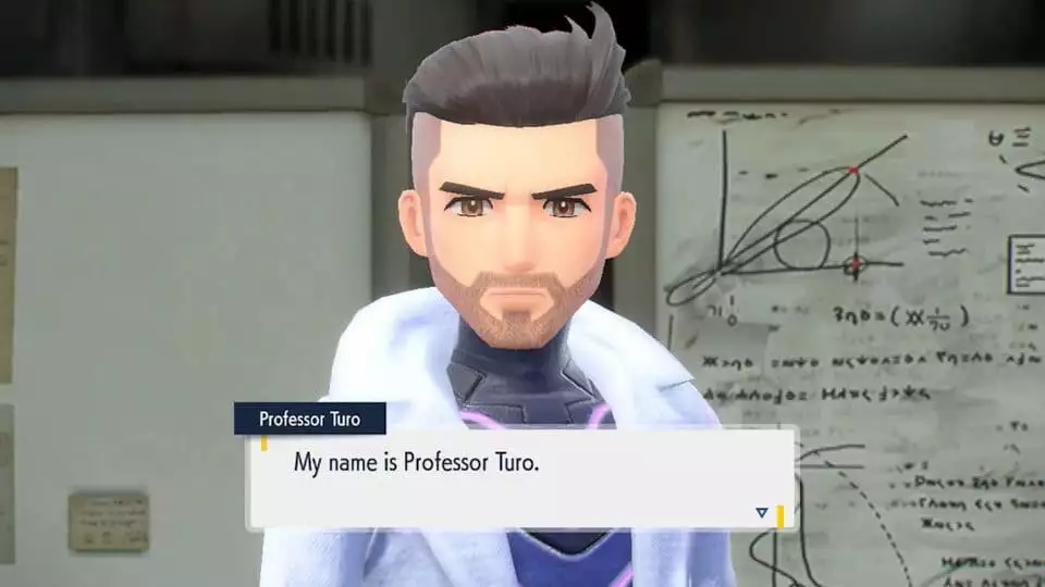 scharlachrote und violette Pokemon-Zeichen leiten das Aussehen des Namens Professor Turo