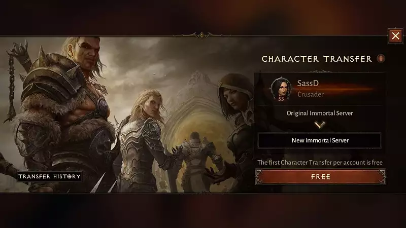 Transferpreisanforderungen für Diablo Immortal-Charakterserver, wie die Änderungsliste verwendet wird, die nicht verschoben wird