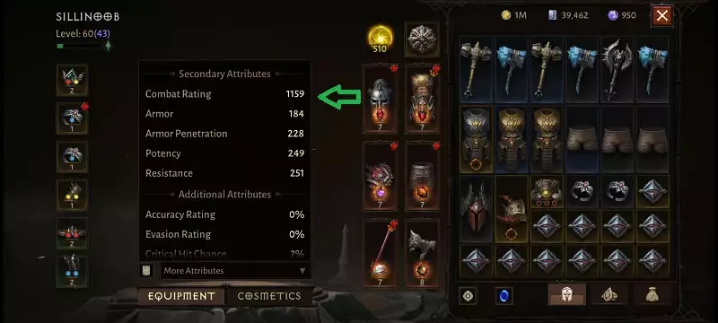 Diablo Immortal Kampfbewertung CR wie man Effekte überprüft Schwierigkeitsleistung Charakterlevel Gegenstände Ausrüstung