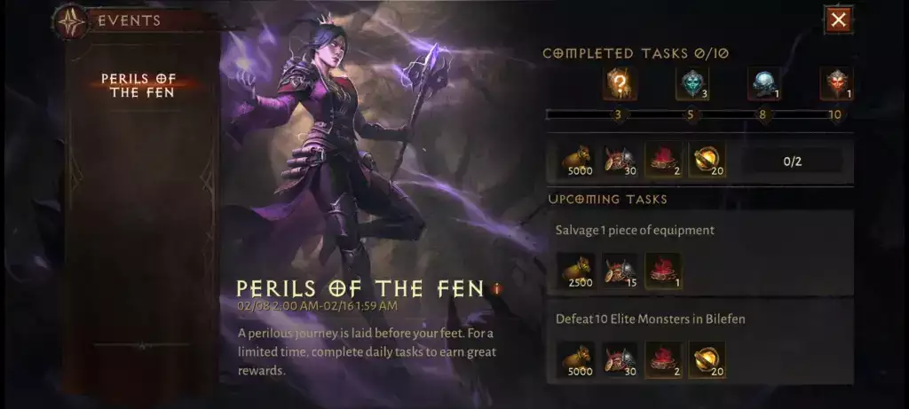 Diablo Immortal Perils of the Fen Bilefen Event-Belohnungsaufgaben beginnen Enddaten Zeiten