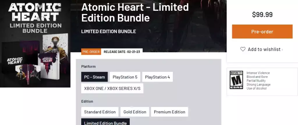 Atomic Heart Editions Preis Konsolen PC Standard Gold Premium limitierte physische digitale Extras Bonusinhalte Atomic Pass